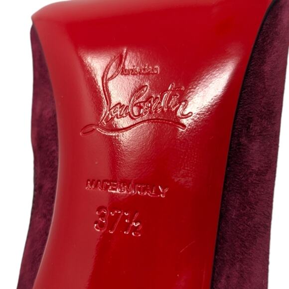 Christian Louboutin Eloise 100 ankle boot bootie burgundy red suede heels 37.5 - Picture 11 of 13